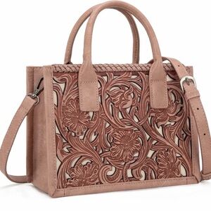 Trinity Ranch Floral Tooled Pink Mini Tote/Crossbody